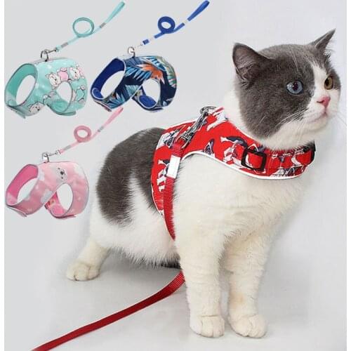 Reflective Cat supplies for Kitten Adjustable Printed Cat Vest Chest Strap Outdoor Soft Dog Harness Leash Set Cat Accessories
