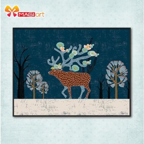 Cross stitch kits Embroidery needlework sets 11CT water soluble canvas patterns 14CT Animal Style Deer wandering-NCMA086