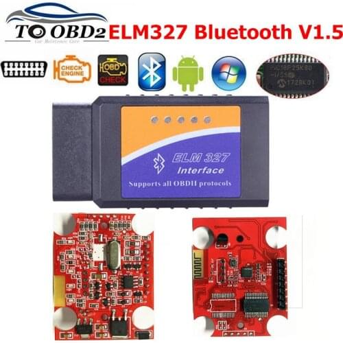 High quality ELM327 Bluetooth V1.5 OBD2 CAN-BUS Scanner Tool Supports All OBD2 Protocols elm327 1.5 Bluetooth PIC18F25K80 Chip