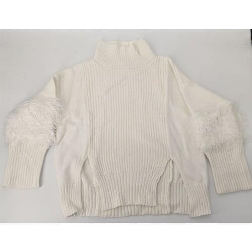 YUERWANG Women Sweater Long Sleeve Turtleneck Tassel Stitching Knitted Tops Loose Long Split Bottoming Pullovers Autumn Winter