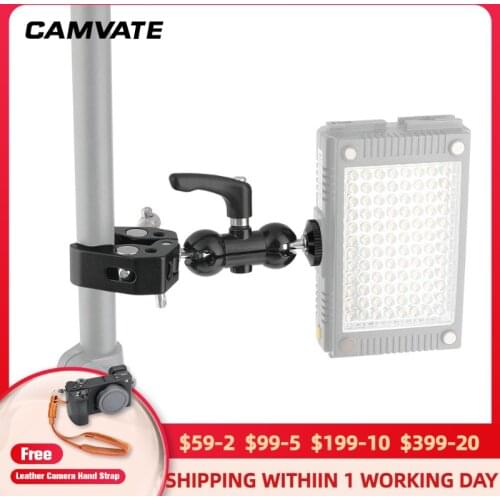 CAMVATE Upgraded Ball Head Mount 1/4" Threads With Super Robust Central Lock Knob + Super Crab Gripper Clamp Universal Use C2558