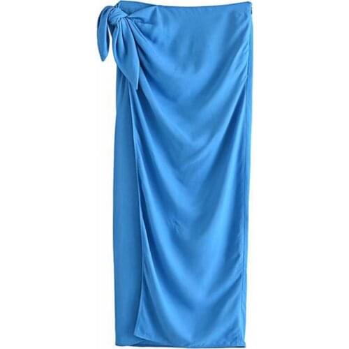 Blue Summer Wrap Bodycon Women Midi Skirt Streetwear Pencil Skirt Blue Summer Wrap Bodycon Women Midi Skirt Streetwear
