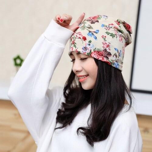 Ladies Hats Cotton Blends Cap Women Beanies For Winter Breathable Simple Hats Warm Floral Casual Lady Beanies