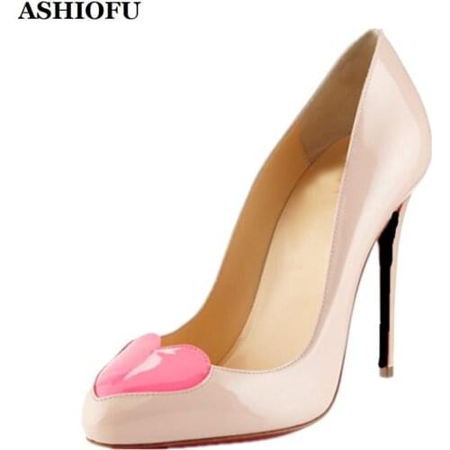 ASHIOFU New Arrival Ladies High Heel Pumps Love-heart Designed Party Prom Dress Shoes Slip-on Sexy Evening Fashion Court Shoes