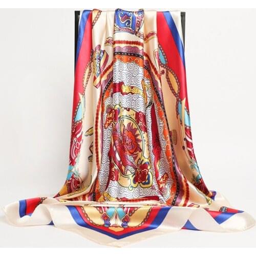 Retro Silk Satin Women Square Scarf Fashion Headkerchief Shawl Hijab Bandna Summer Soft Beach Wrap Foulard 90*90cm Muffle 2021