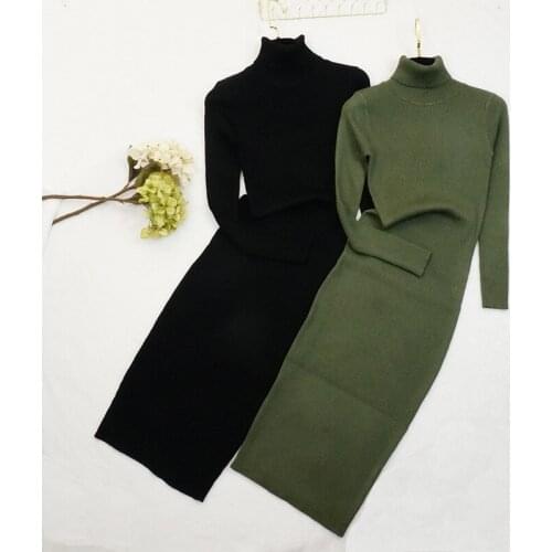 Womens Turtleneck Sweater Dresses New Autumn Winter Knitted Dress Casual Lady Slim Bodycon Long Sleeve Bottoming Dress Vestidos