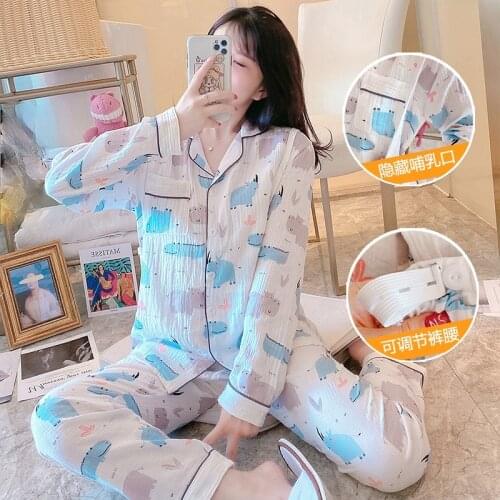 Winter Maternity Clothes Cotton Women Nursing Pajamas Set Pregnancy Spring Autumn Loose Homewear Long Sleeve Pijama Woman Set