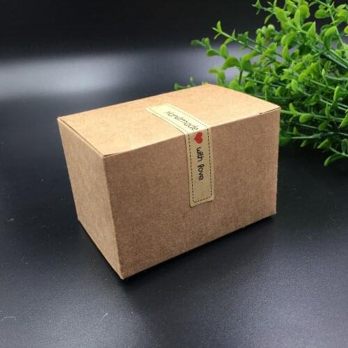 200Pcs/Lot 6.5x6.5x3.5cm Vintage Paper Cardboard Box Heart-shaped Thank You Handmade With Love Free Stickers For Pack Egg Tart
