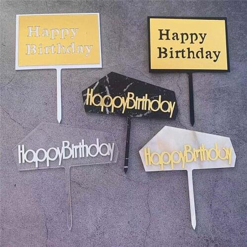 2020 Double Layer Happy Birthday Acrylic Cake Topper Marble Birthday Cupcake Topper for Boys Birthday Party Cake Decorations