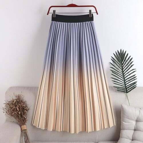 2021 Fashion Brand Print Pleated Skirts Womens High Waist Strechy Cartoon Midi Skirt Female Luxury ALine Falda Summer Jupe Femme