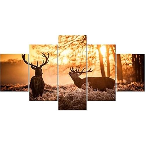 Nature Elk Landscape 5 Panels Wall Art Canvas Paintings Wall Decorations for Home Office Artwork Giclee Wall Artwork Home Decor