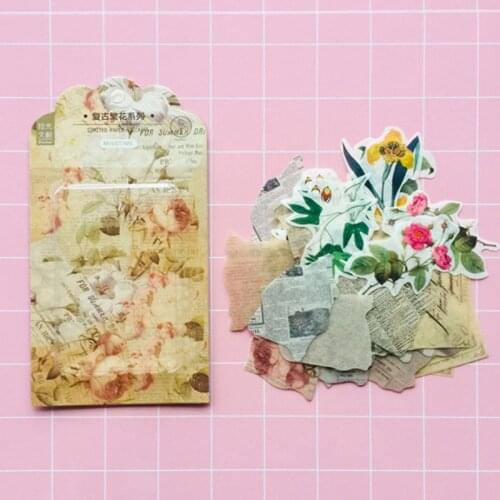 60 Sheets /Pack Vintage Newspaper & Flowers Washi Paper Decorative Stickers Label Sticker