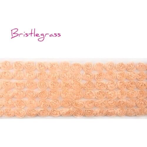 BRISTLEGRASS 1 Yard Peach 6-Row Mini Chiffon Rose Flowers Tull Mesh Lace Trims Headband Bridal Wedding Dress Costume Sewing Trim