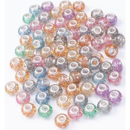 20Pcs/Lot Mix Color Silver Plated Buckle DIY Resin Plastic Bead Charm Fits for Pandora European Jewelry Bracelet js2254