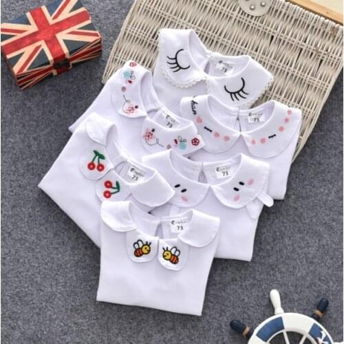 Baby Spring long sleeve girl t-shirt embroidered lovely custom peter pan collar top tees
