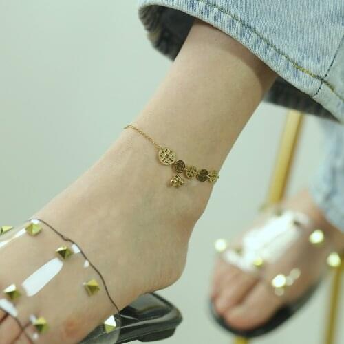 GorGor Korean Style Hot Sale Originality Statement Minimalist Geometric Hollow-out Copper Bell Foot Womens Anklets 106
