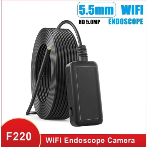 Kebidu WIFI Endoscope Camera IP67 Waterproof Hard Cable Inspection Cameras 5.5mm 6 LED Endoscope Borescope for IOS Android F220