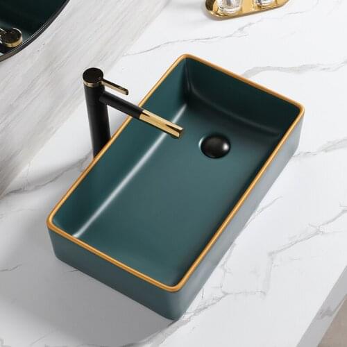 Phnom Penh Above Counter Basin Side Water Ceramic Washbasin Partial Orifice Balcony Basin Household Dark Green Washbasin