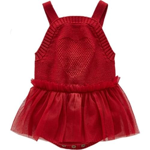 Newborn Bodysuit Baby Girl Clothes Red Knitted Strap mesh gauze Princess Skirt Overalls Toddler Jumpsuit Baby Girl Romper
