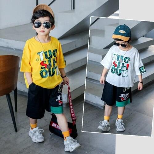 Summer Boys Sets Casual Korean Letter Print Short Sleeve T-shirt Shorts Sportswear Children Clothing Big Boy Suits 3-11 Years