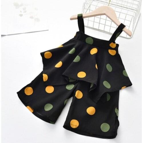 Summer Girls Polka Dot Clothes Newborn Kids Baby Girls Outfits Sleeveless Strap T-shirt Top+Pants 2Pcs Baby Girls Sets 3-13Y