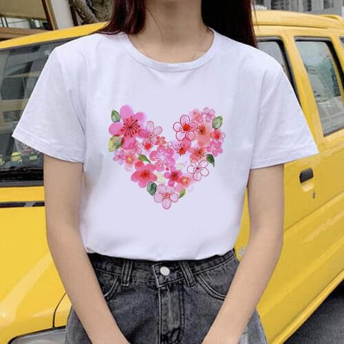 Womens T-shirt Sweet Heart Funny Printed T-shirt Fashion Casual White Tshirt Harajuku Graphic T-shirt short sleeve