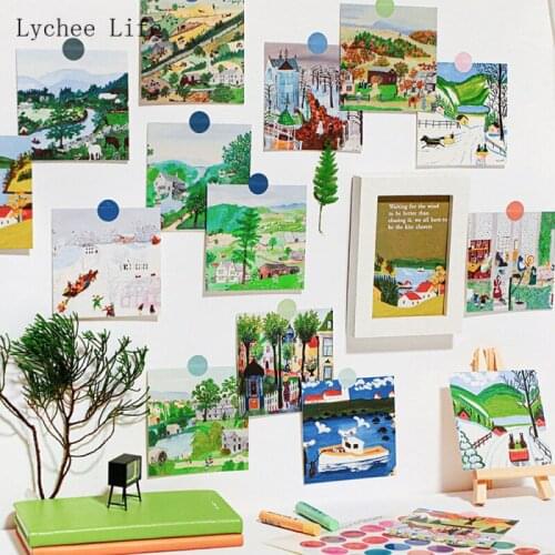 Lychee Life 9Pcs/set Ins Cartoon Photo Decoration Card Set Art Photography Props Collocation Postcard Diy Room Wall Sticker