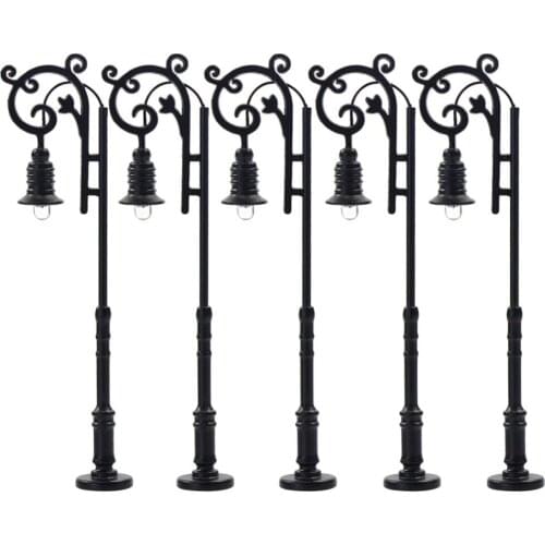 LYM54 OO Scale 5pcs 1:75 Model Railway Train 7.4cm Lamp Post Single Head Warm White Street Lights LEDs NEW Miniature