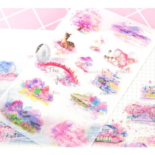 Pink sakura Mount Fuji Stickers Set Decorative Stationery Stickers Romantic petals Scrapbooking DIY Diary Album Stick Label