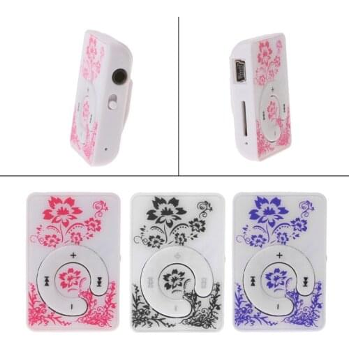 OOTDTY Mini Clip Floral Pattern Music MP3 Player 32GB TF Card With Mini USB Cable + Earphone