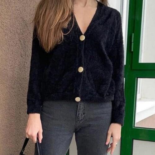 Autumn Winter Cardigan Women Sexy Solid V Neck Outwear Long Sleeves Buttons Sweater Knitted Cardigans Coat Thicken Tops Кардиган