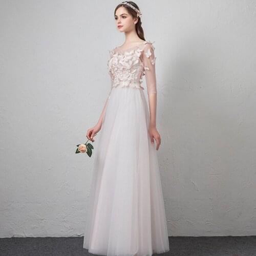 Butterfly Decals A-Line Jewel Bridesmaid Dresses 2021 Floor-Length Half Sleeves Zipper-up Married Apparel Elegant Gown