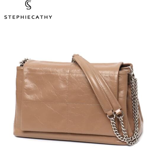 SC Designer Large Genuine Leather Women Shoulder Bags Brand Luxury Chain Flap Messenger Purse Ladies Casual Wax Cowhide Handbags