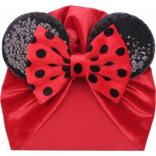 Cute Dot Cartoon Big Bow Baby Cap Hat Kids flannel Beanie Autumn Winter Warm Girls velvet Hats