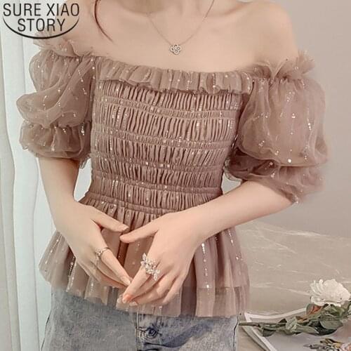 Fashion Solid Long Sleeve Tops Blusas Mujer De Moda 2021 Stand Collar Chiffon Blouse Lantern Sleeves Clothing Streetwear 5263 50