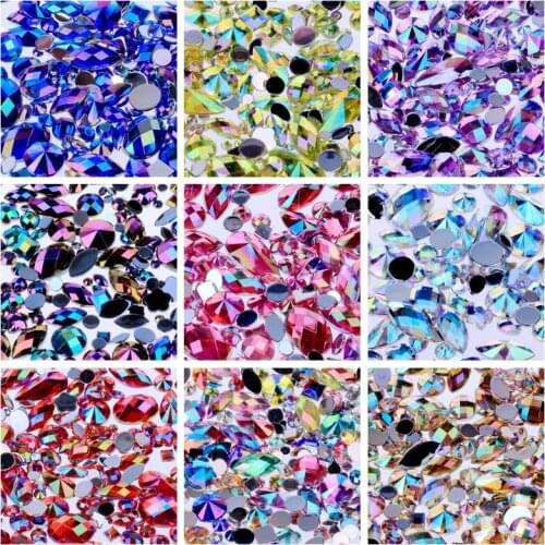 Mix 300pcs Rhinestones For Nails Acrylic Mixed Shape Stones And Crystals Iron On Crystals Flatback Nail Rhinestones For Crafts