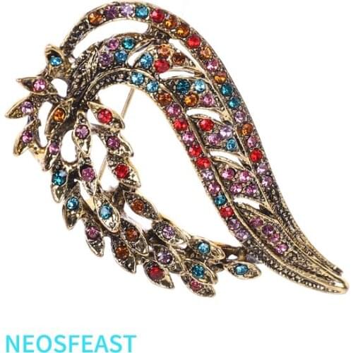 Rhinestone Elegant Wing Brooches for Women Alloy Leaf Pin Multi Color Ladies Gifts Coats Garments Accessories Fashion Jewelry