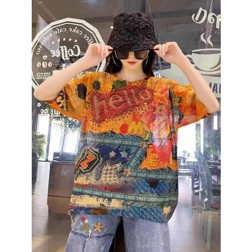 Color Block Hollow Out Graffiti Goth Tops Women Nice knitted Top Womens Sweatshirts Summer Fashion Streetwear Gothic Clothes