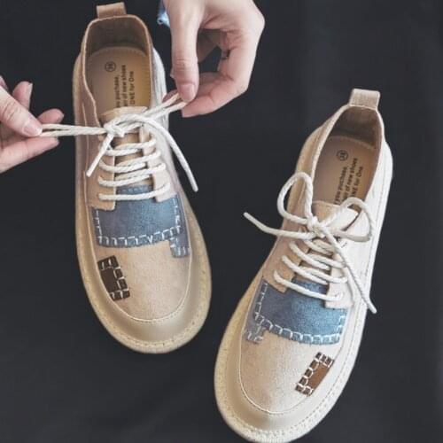 New Wild White Shoes Female Students Fashion Trend Patchwork Cotton Womens Casual Shoes Lace-Up Round Toe Women Shoes T1-60