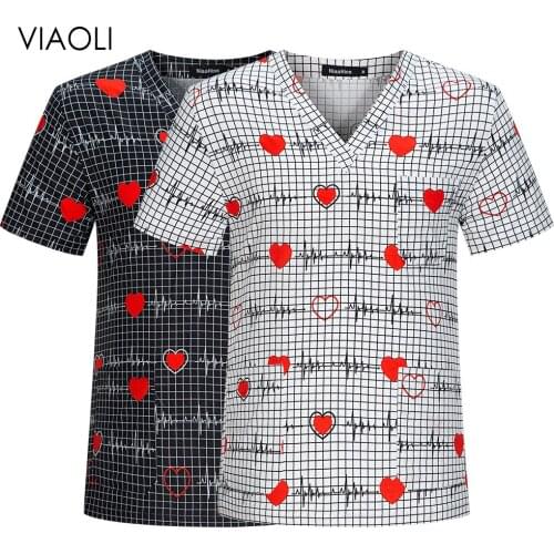 Nurse Uniform Women Cartoon Print Working Uniform 2021 Summer Casual Short Sleeve Carer Top Dental Clinic Doctor Uniforms Unisex