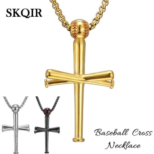 Vintage Cross Pendant Necklace Stainless Steel Gold Circular Baseball Choker Chain Jewelry Men Women Neck Accessories Gift