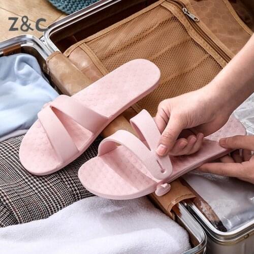 Folding Slippers Women Travel Portable Business Hotel Creative Storage Plane Light Travel Sandals Antiskid Beach Shoes 2020