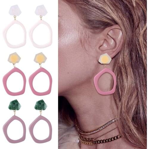HOCOLE 3 New Sweet Irregular Acrylic Earring For Women Fashion Long Drop Dangle Earrings Stone Korean Jewelry Pendientes 2019