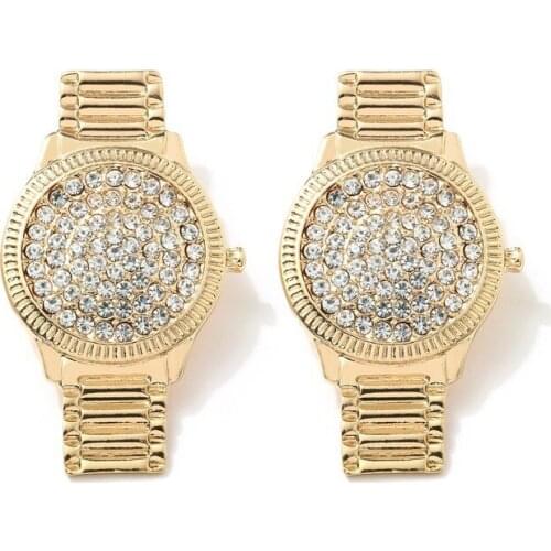 Rongho Design Crystal Watch stud earrings for women Punk jewelry Gold Hip hop earrings brincos rock accessories