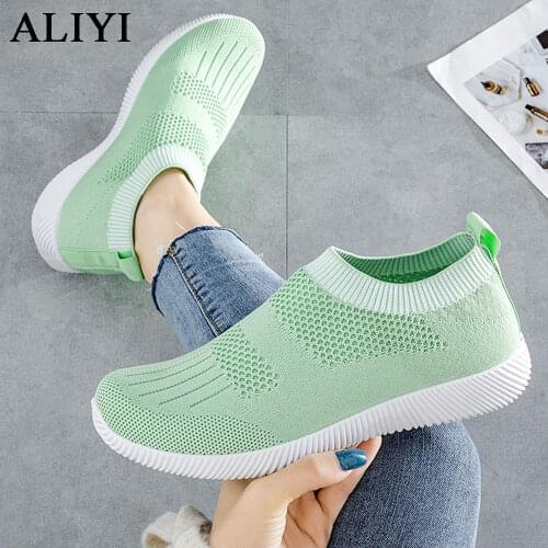 2021 Women Breathable Sneakers Spring New Stretch Fabric Soft Sole Ladies Lace Up Casual Shoes Outdoor Jump Running Sport Flats