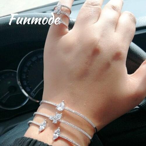 Funmode Hot Sale Water Drop Shape Exquisite AAA CZ Micro Pave Bracelets, Bangle Women and Rings Fashion Jewelry Bijoux F003K