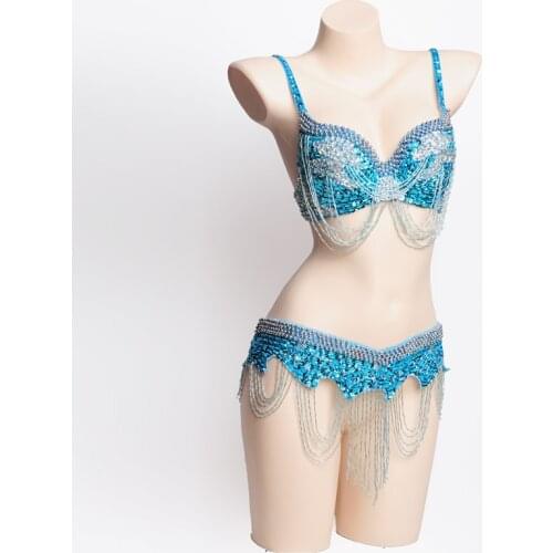 Women professional belly dance costume belly dancing clothes set Sexy dance wear belly dance Tops Chain bellydance Bra Belt