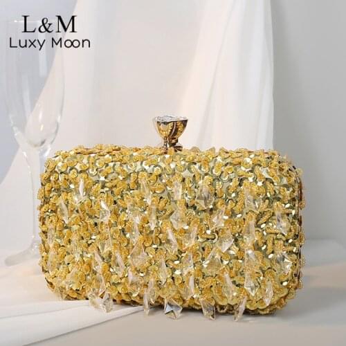 Women Beaded Evening Clutch Purse Wedding Diamond Lock Luxury Designer Handbag Elegant Female Gold Silver Purse Sac A Main X508H