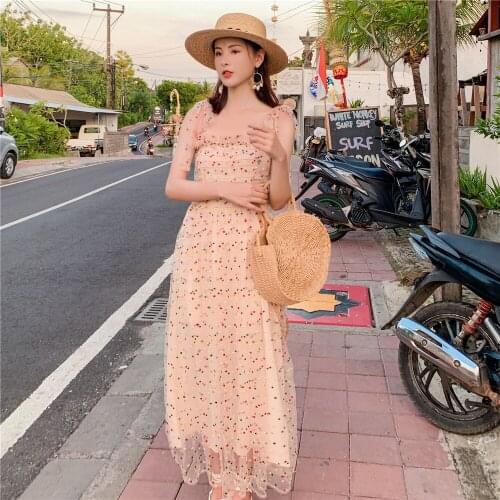 High Quality Womens Clothing Dot Vintage Mesh Women Dress Strapless Spaghetti Strap Party Dress Women Mesh Summer Long Dresses