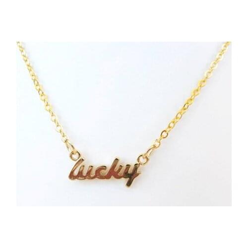 10PCS Simple Stamped Lucky Letter Word Necklace Tiny Cute Good Lucky Alphabet Character Necklaces for Friends Festival Gifts